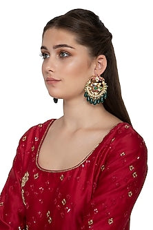 Gold Finish Multi Colored Kundan Peacock Chandbali Earrings