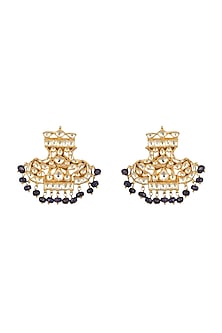 Gold Finish Earrings With White Kundan