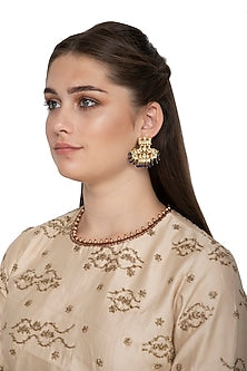 Gold Finish Earrings With White Kundan