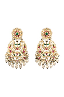 Gold Finish Multi Colored Kundan Chandbali Earrings