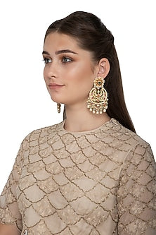 Gold Finish Multi Colored Kundan Chandbali Earrings