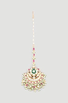 Gold Finish Kundan Polki Handcrafted Maang Tikka