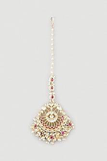 Gold Finish Kundan & Pearl Maang Tikka