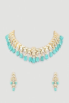 Gold Finish Kundan & Beaded Handmade Choker Necklace Set