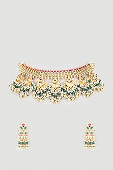 Antique Gold Finish Kundan Polki Necklace Set