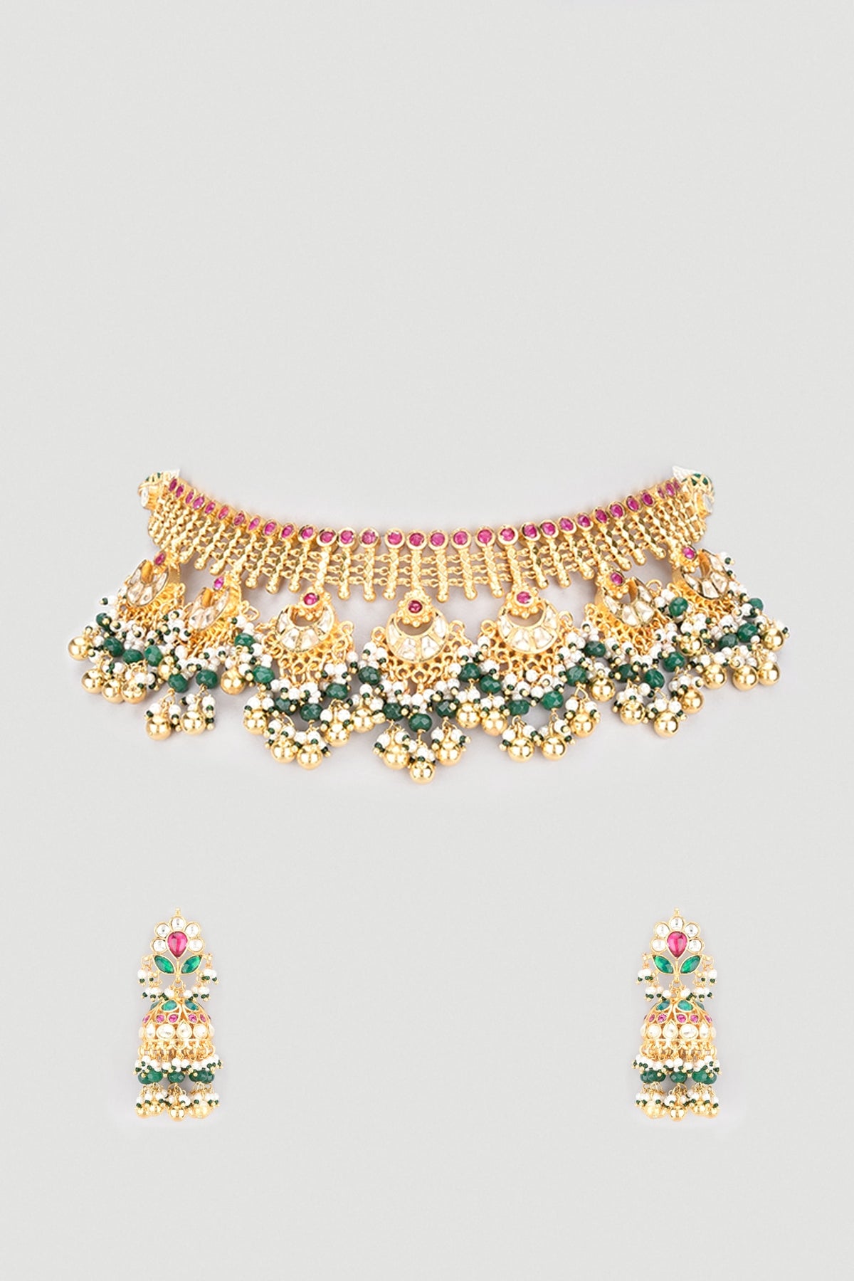 Antique Gold Finish Kundan Polki Necklace Set