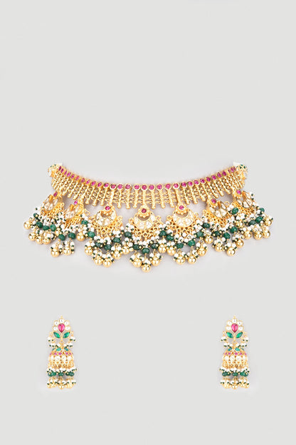 Antique Gold Finish Kundan Polki Necklace Set