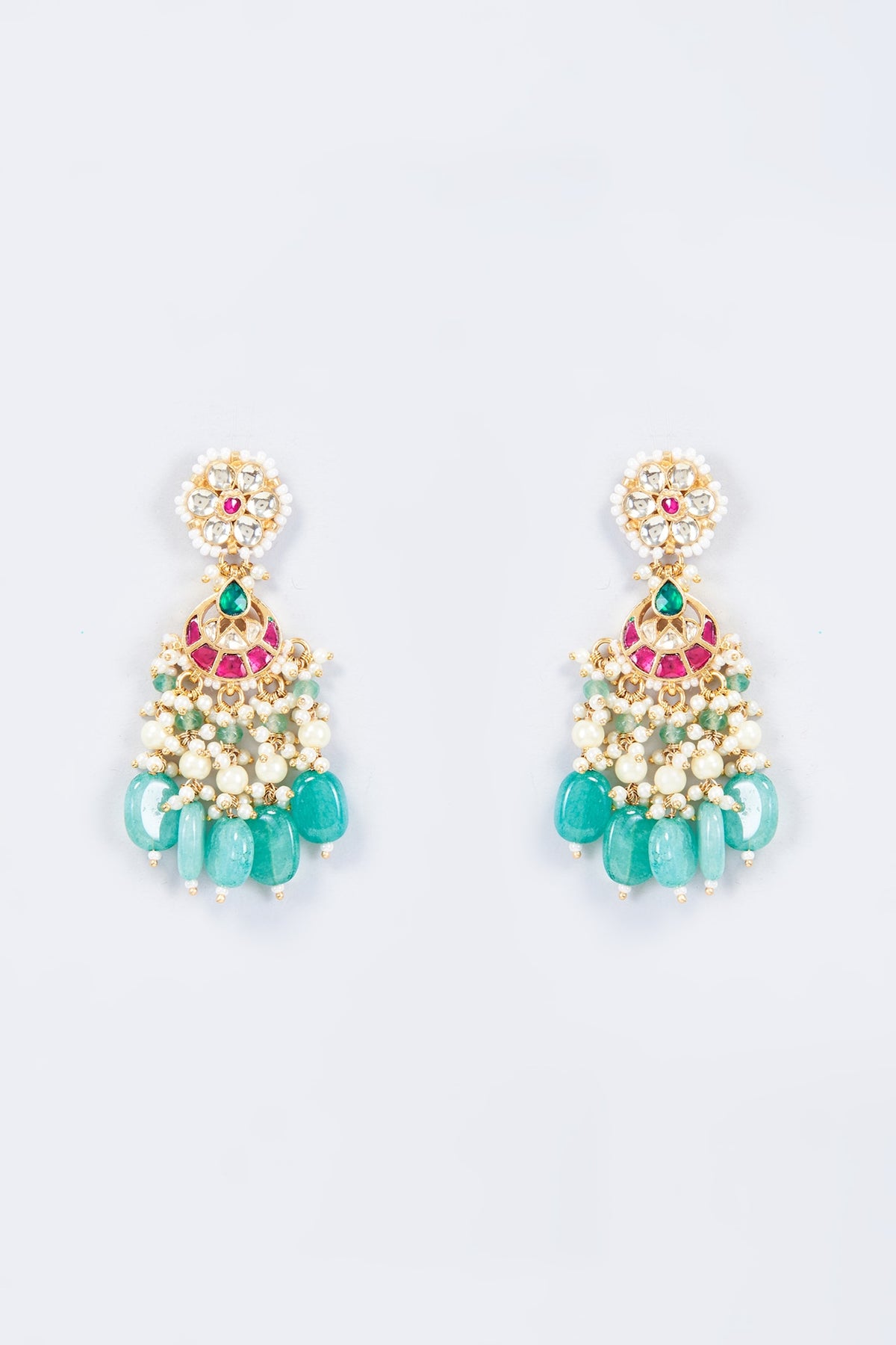 Gold Finish Multi-Colored Kundan Polki Dangler Earrings
