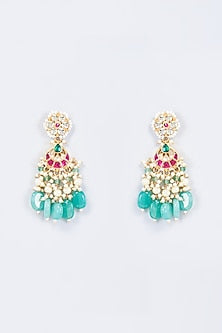 Gold Finish Multi-Colored Kundan Polki Dangler Earrings