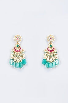 Gold Finish Multi-Colored Kundan Polki Dangler Earrings