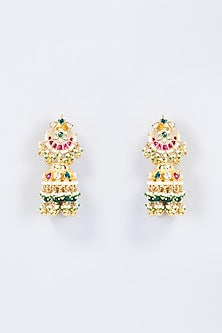 Gold Finish Multi-Colored Kundan Polki Dangler Earrings