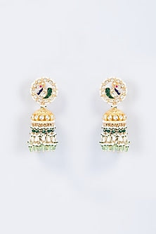 Gold Finish Multi-Colored Kundan Polki Dangler Earrings