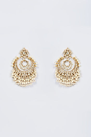 Gold Finish White Kundan Polki Chandbali Earrings