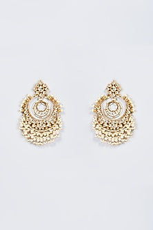 Gold Finish White Kundan Polki Chandbali Earrings