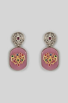 White Finish Kundan Polki & Pink Synthetic Stone Dangler Earrings