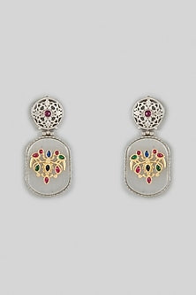White Finish Kundan Polki & White Synthetic Stone Dangler Earrings