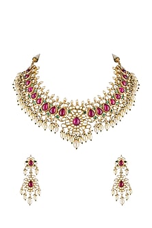 Gold Finish Pearl Necklace Set