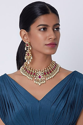 Gold Finish Pearl Necklace Set