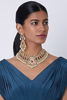 Gold Finish Pearl Necklace Set