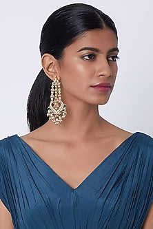 Gold Finish Kundan Long Earrings