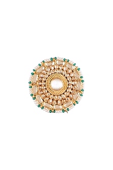 Gold Finish Bead & Kundan Ring