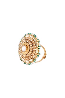 Gold Finish Bead & Kundan Ring