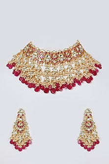 Gold Finish Floral Choker Necklace Set