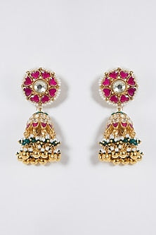 Gold Finish Kundan Jhumka Earrings