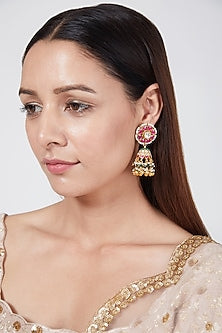 Gold Finish Kundan Jhumka Earrings