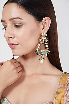 Gold Finish Pearl Dangler Earrings