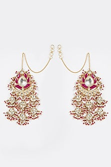 Gold Finish Pink Stone Earrings