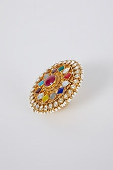 Gold Finish Navratna Stone Ring