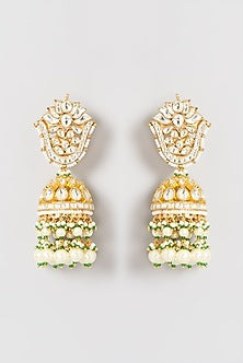 Gold Finish Kundan Polki & Pearl Dangler Earrings