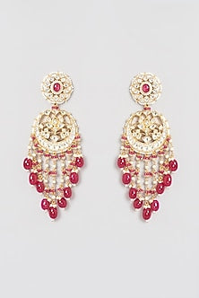 Gold Finish Kundan Polki & Pearl Chandbali Earrings