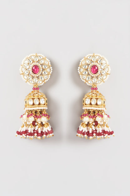 Gold Finish Kundan Polki & Pearl Dangler Earrings