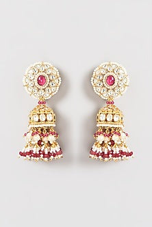 Gold Finish Kundan Polki & Pearl Dangler Earrings