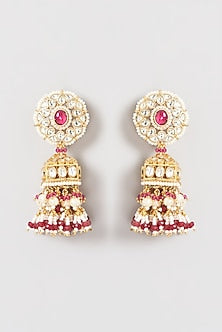 Gold Finish Kundan Polki & Pearl Dangler Earrings