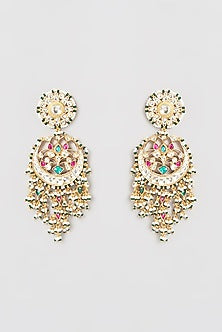 Gold Finish Kundan Polki & Pearl Chandbali Earrings
