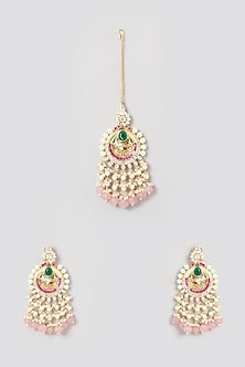 Gold Finish Kundan Polki & Pearl Chandbali Earrings