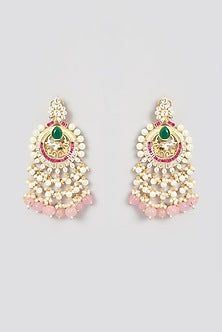 Gold Finish Kundan Polki & Pearl Chandbali Earrings