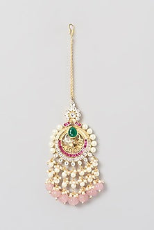 Gold Finish Kundan Polki & Pearl Chandbali Earrings