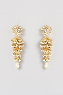 Gold Finish Kundan Polki & Pearl Dangler Earrings