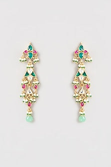 Gold Finish Kundan Polki & Pearl Dangler Earrings
