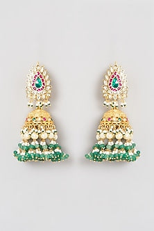 Gold Finish Kundan Polki & Pearl Dangler Earrings