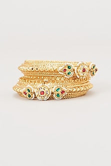 Gold Finish Kundan Polki Rajwadi Bangles (Set Of 2)