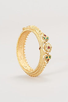Gold Finish Kundan Polki Rajwadi Bangles (Set Of 2)