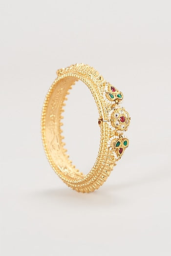 Gold Finish Kundan Polki Rajwadi Bangles (Set Of 2)