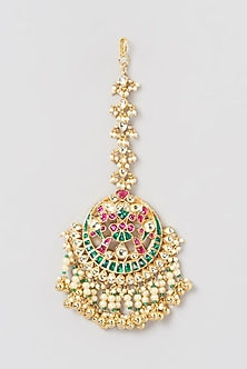 Gold Finish Multi-Colored Kundan Polki Maang Tikka