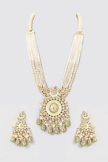 Gold Finish Kundan Polki & Pearl Long Necklace Set
