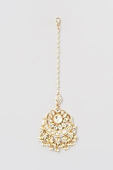 Gold Finish Kundan Polki & Hanging Maangtikka